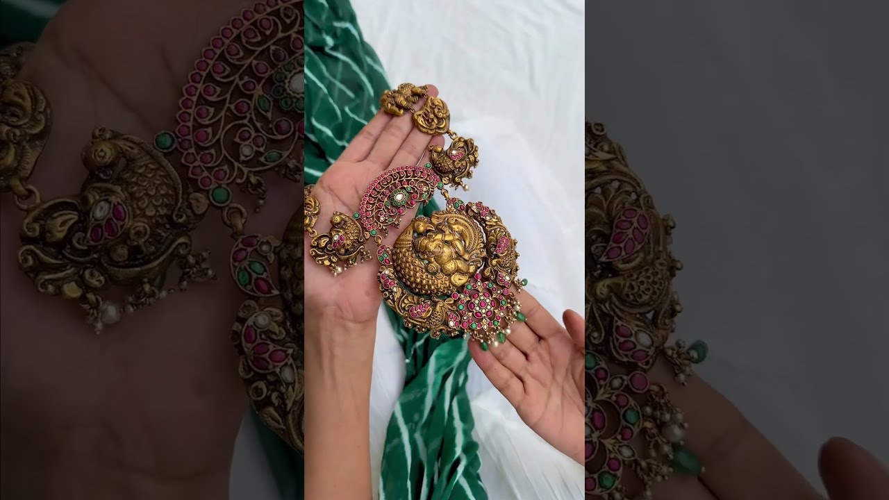 Versatile unisex grandeur temple necklace handcrafted in 92.5 pure silver with gold micron plating.