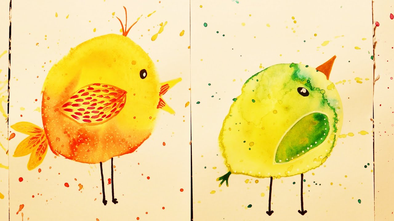Petits volatiles à l'aquarelle (facile)