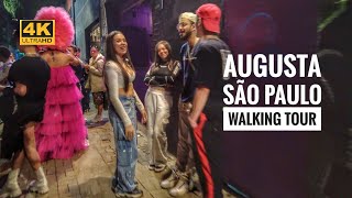 Rua Augusta a noite em São Paulo Walking Tour | 4K Walk