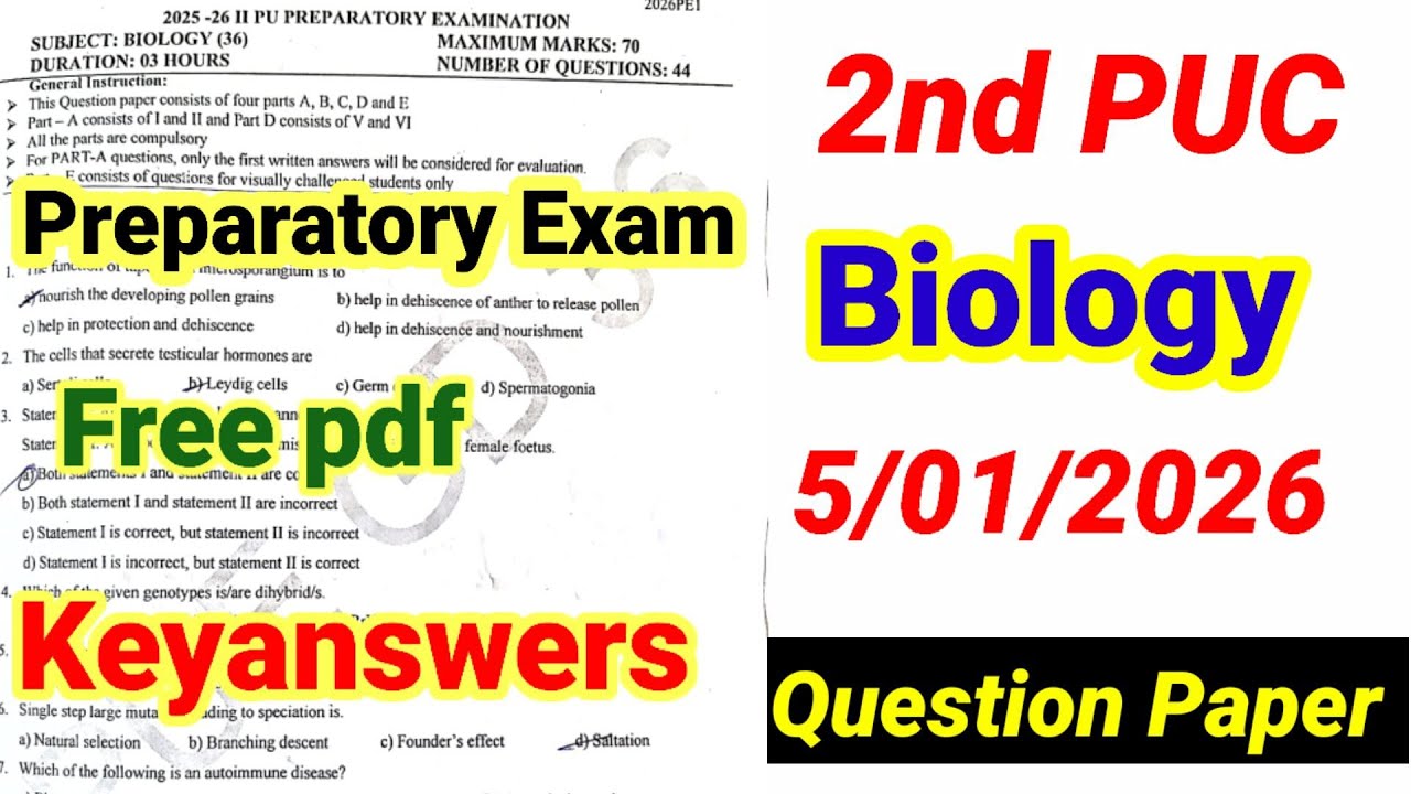 2nd PUC Biology Preparatory Exam 2026 Question Paper Keyanswers Karnataka Board 