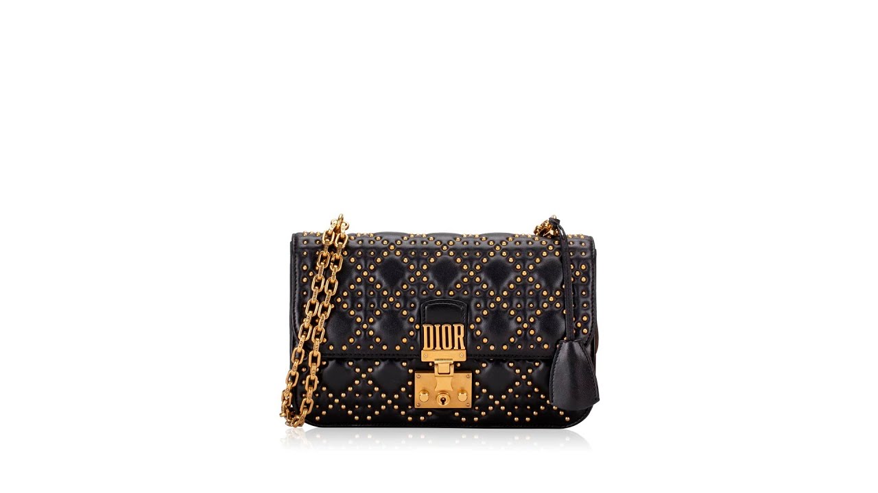 Christian Dior Cannage Studded Dioraddict Flap Bag Black 