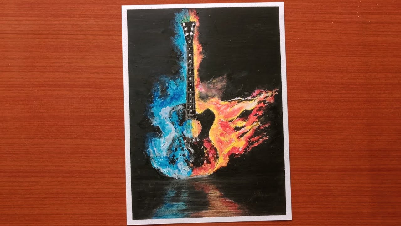 Realistic Guitar drawing with oil pastel Oil Pastel drawing for