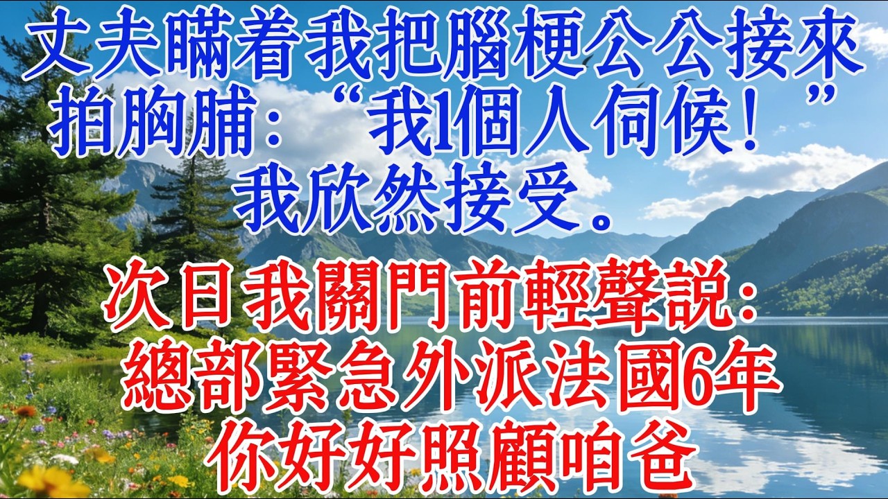 丈夫瞞着我把腦梗公公接來，拍胸脯：“我1個人伺候！”我欣然接受。次日我關門前輕聲說：總部緊急外派法國6年，你好好照顧咱爸#婆媳 #情感 #感情