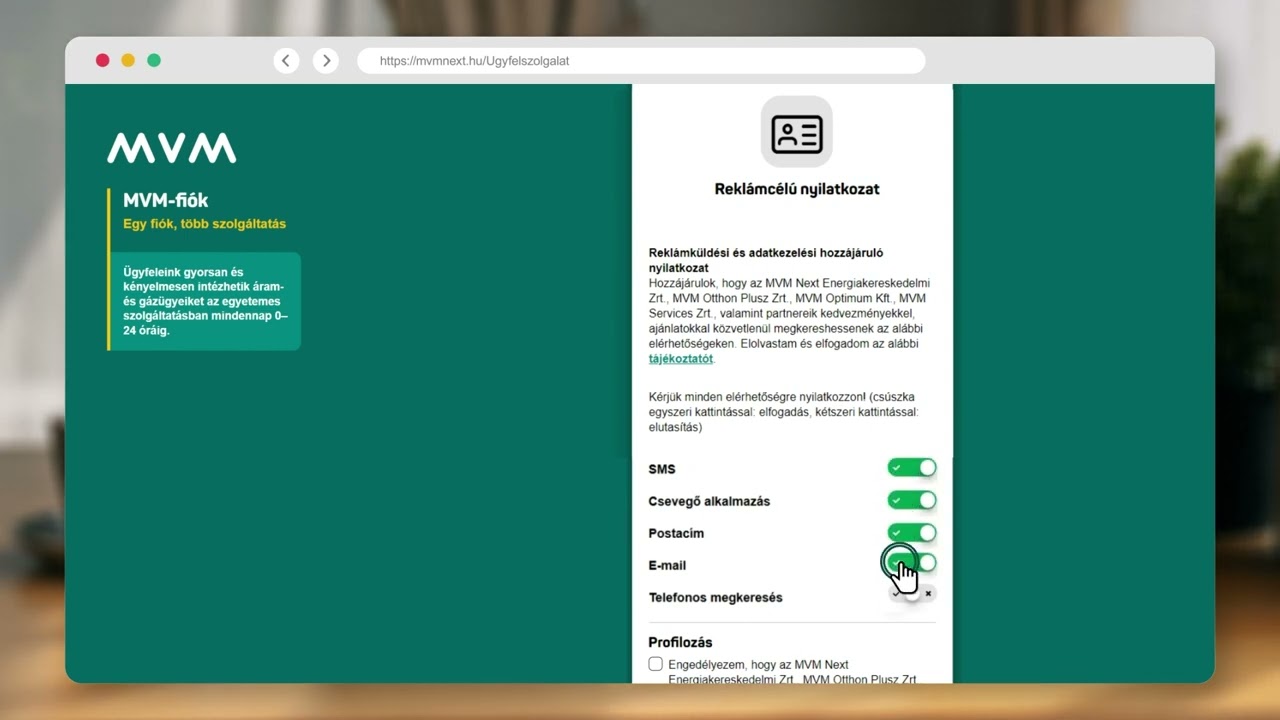 MVM Next online ügyfélszolgálat - nem lakossági regisztráció