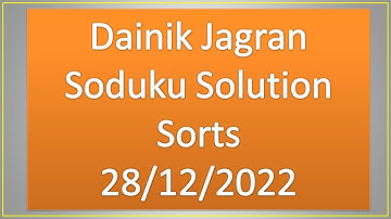 Dainik Jagran Sudoku Solution 28-12-2022 highlights #sudoku #video @sudokusolution2971