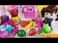 Baby doll mart register and refrigerator food toys Fruit juice maker play 아기인형 마트 계산대 과일주스 믹서기 장난감놀이