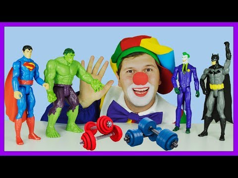 Hulk, Batman, Superman vs Clown Joker | Video for kids | Funny Clown & Superheroes training