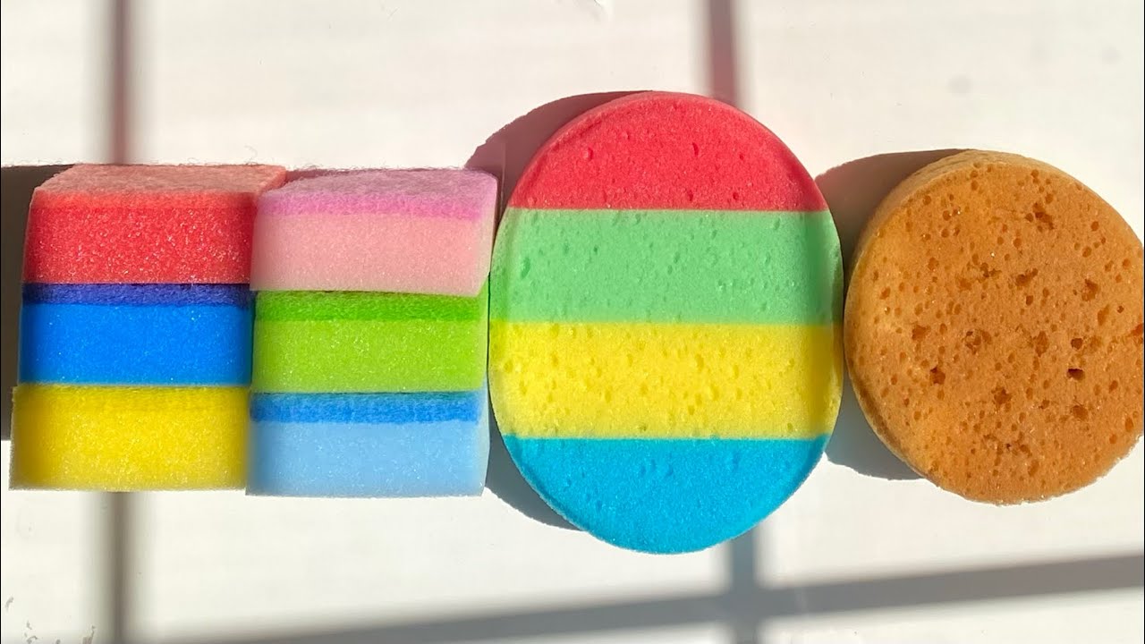 ASMR 🌈 rainbow bulk kitchen + bath sponge ripping - dry crispy foam + scours