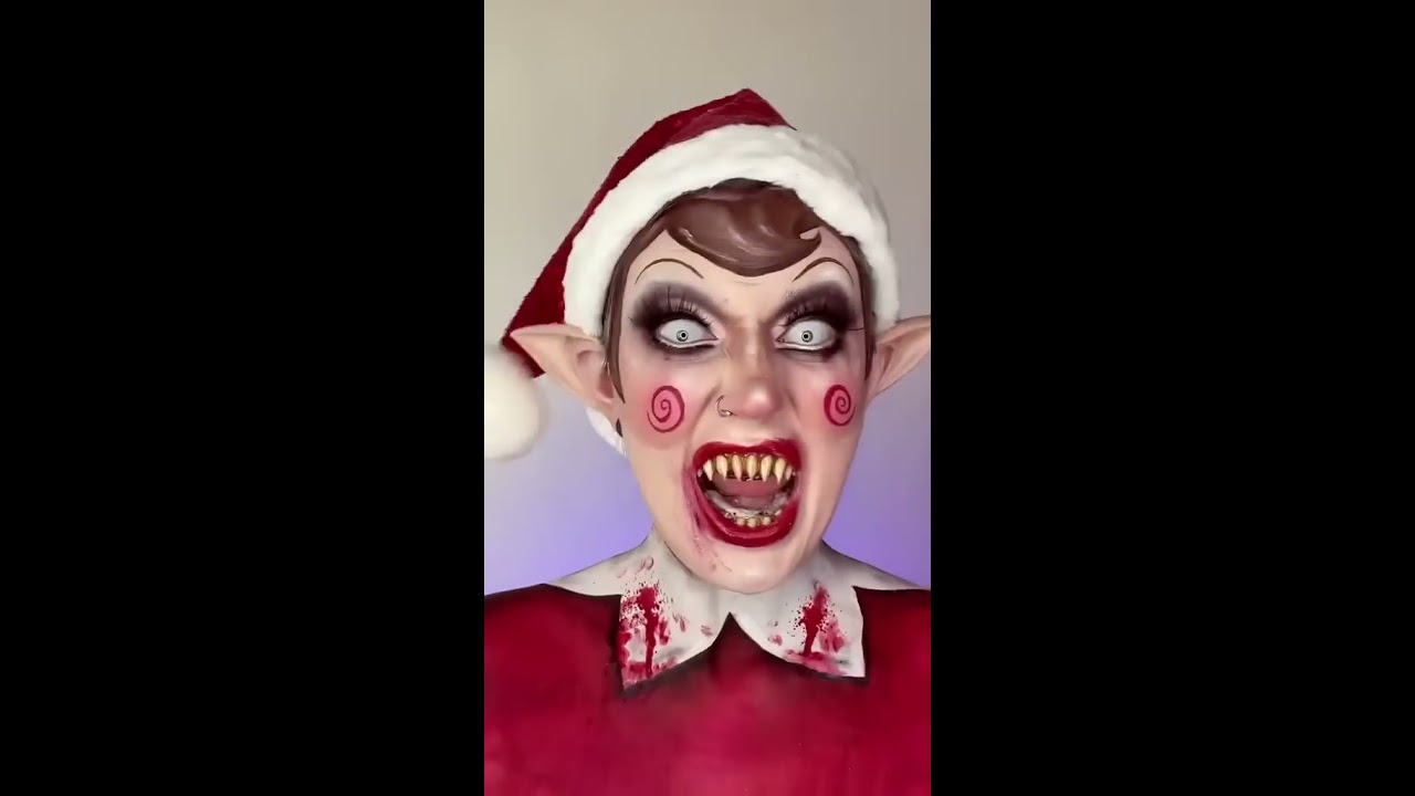 Something is wrong with my elf on the shelf 😳🧝♀️ | Christmas horror makeup #makeup #elfontheshelf