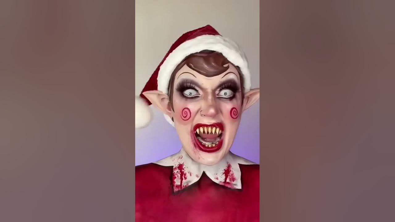 Something is wrong with my elf on the shelf 😳🧝‍♀️ | Christmas horror makeup #makeup #elfontheshelf