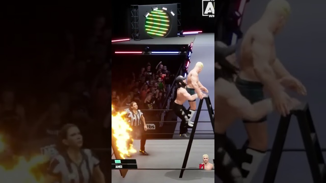 AEW Fight Forever German off ladder into leaning flaming table 