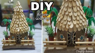 DIY hut | beach house  | Jute craft ideas | best out of waste craft ideas | popsicle craft