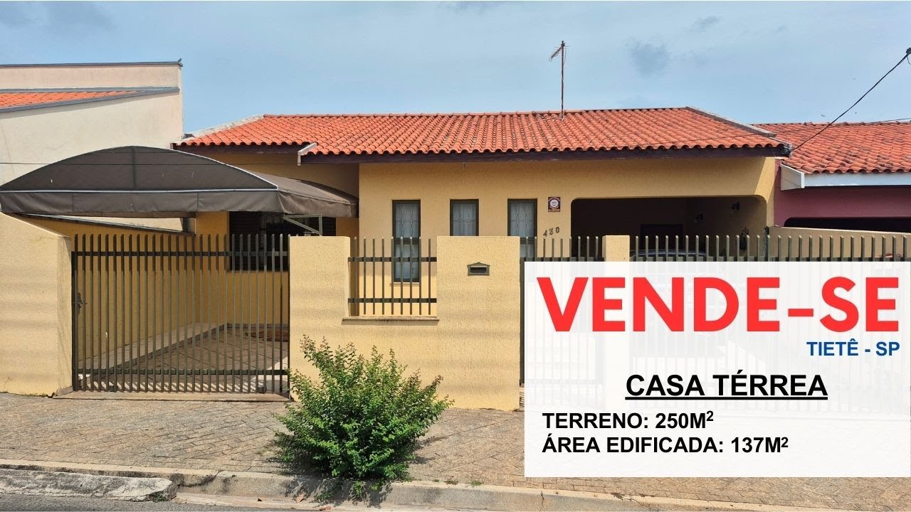 Vendo casa térrea no interior de São Paulo, na calma cidade de Tietê.
