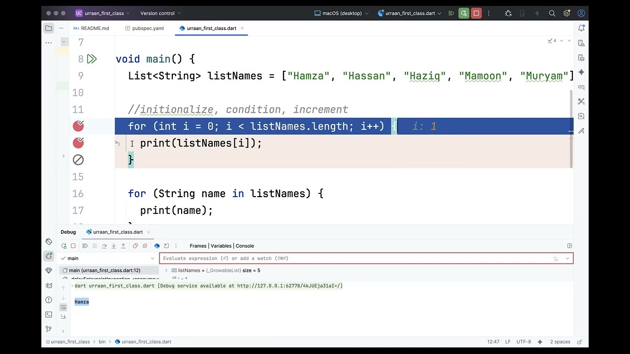 Urraan Cohort 45th Dart Day8 Loops in Dart