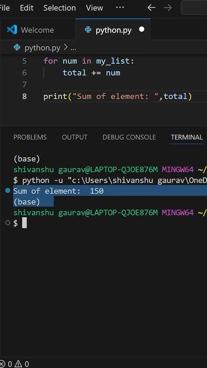 sum of element in a list ( python for beginners ) #python # ...