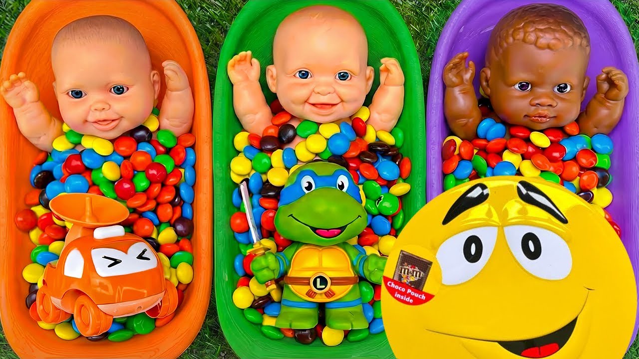 Full of 3 Rainbow BathTubs Candy with M&M's & Magic Slime Cutting Video