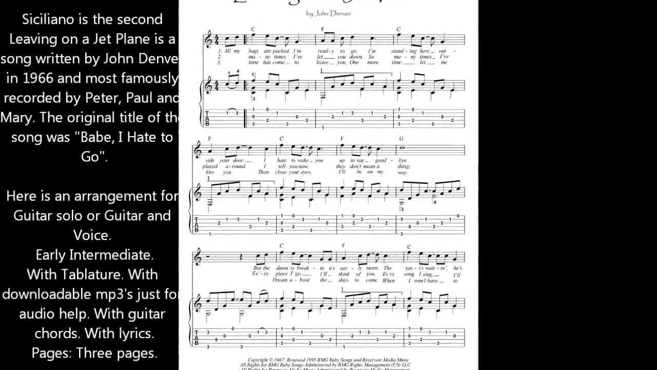 Leaving On A Jet Plane Sheet Music Download Youtube