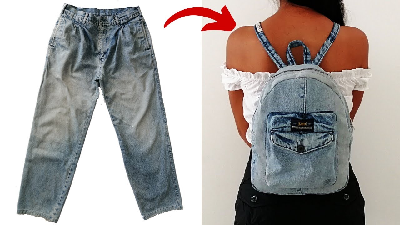 DIY mini MOCHILA con JEANS / DIY JEANS RECYCLE into a mini BACKPACK - YouTube