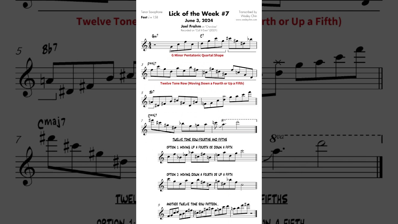 Lick of the Week #7 - Joel Frahm Twelve Tone Row/Fourths and Fifths 