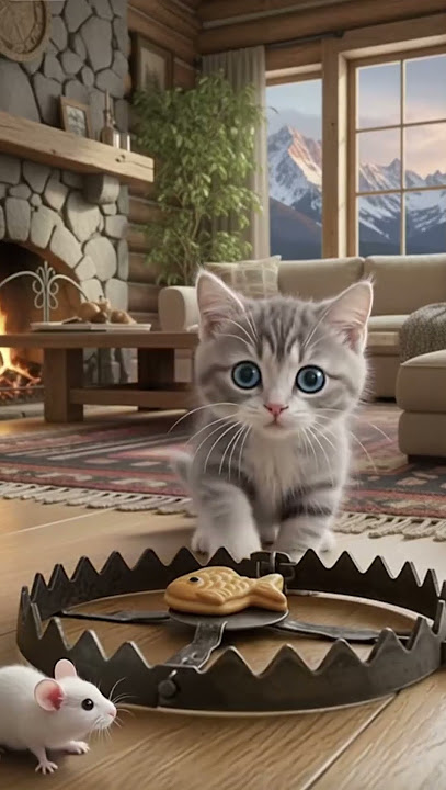 Will It Press the Trap? Big-Eyed Kitten Discovers a Dangerous Fish Cracker #cutecats #animals