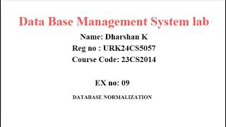 DBMS Lab  9 DataBase Normalization