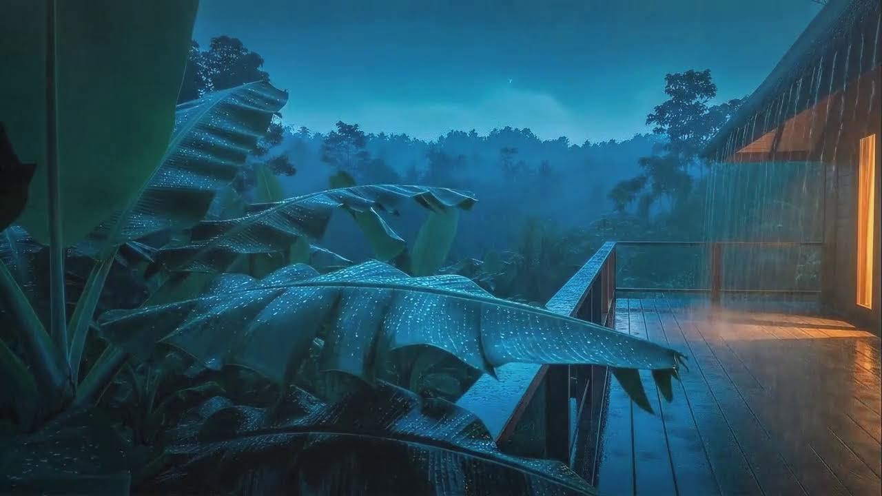 Quiet Thunder & Rain in Tropical Forest Cabin for Soft Sleep 🌧️