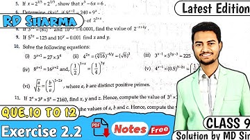 Ex 2.2 Q10 to Q12 | RD Sharma Class 9 | Chapter 2 Exponents of Real Numbers | MD Sir 9