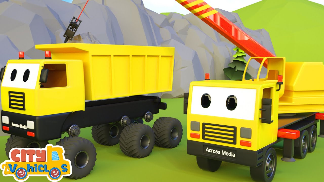 صورة فيديو : Construction vehicles rescue Tractor -Bulldozer, Mixer and Dump Trucks for Kids