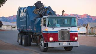 CR&R WhiteGMC Heil Rapid Rail Garbage Truck in the Mojave Desert