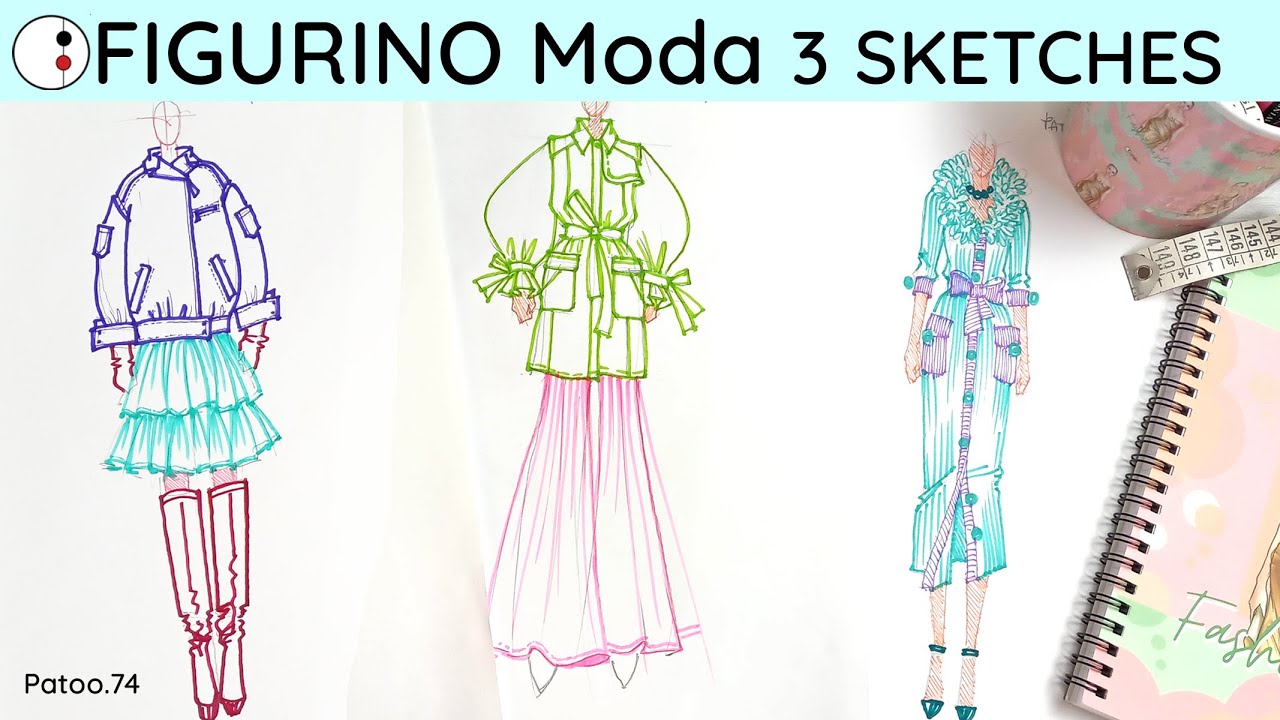 3 SKETCHES DI MODA Disegnare Figurino VELOCE Lavoro Fashion ...
