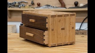 Two Drawer Dovetail Box - Hickory and Walnut - 282
