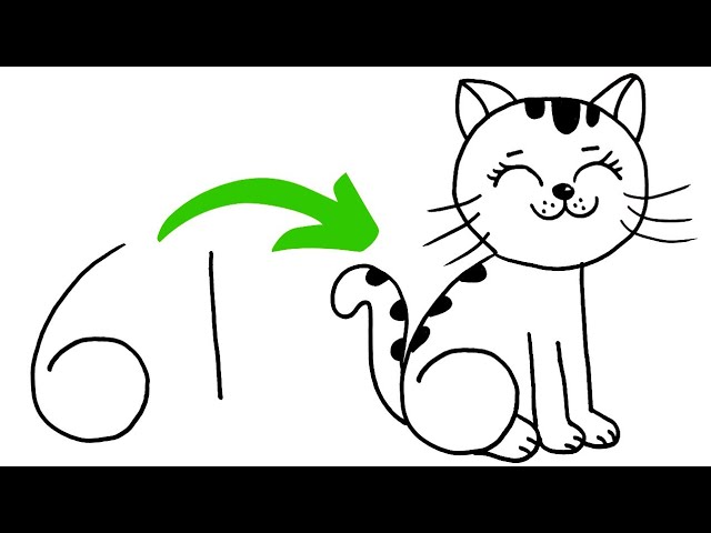 61'Den Kedi Nasıl Çizilir, Kolay Sevimli Kedi Çizimi, Çocuklar için Adım Adım Sayılarla HayvanÇizmek