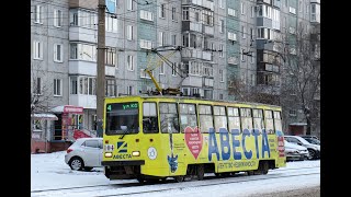 Омский трамвай. 4 маршрут. Котельникова - Амур за 15 минут. Зима 2022 - 2023.