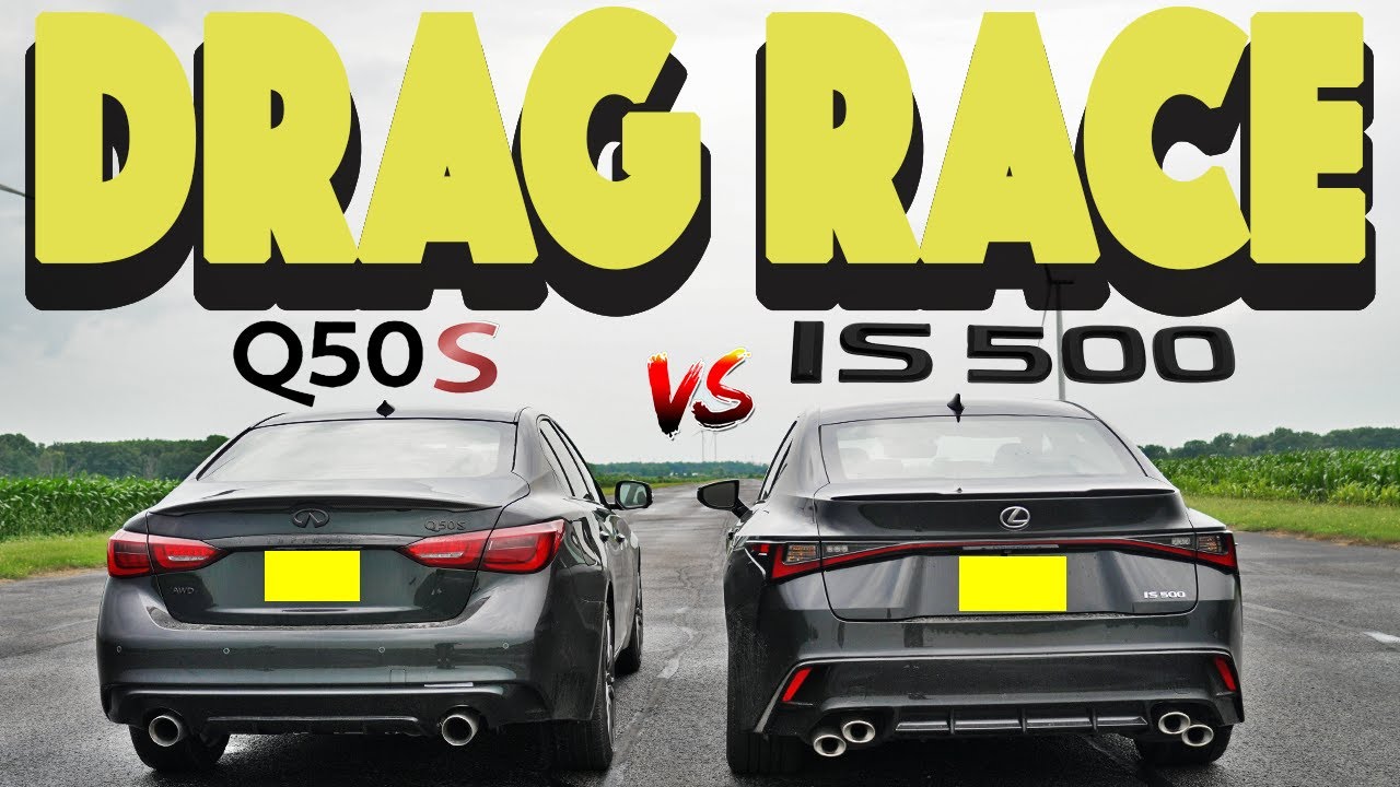 Lexus IS500 2023 против Infiniti Q50 RedSport Opal Edition, битва японских седанов. Гонка Drag-n-...