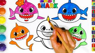 ☀️ Baby Shark Family | Drawing \& Coloring 🎵 Nursery Rhymes \& Kids Songs