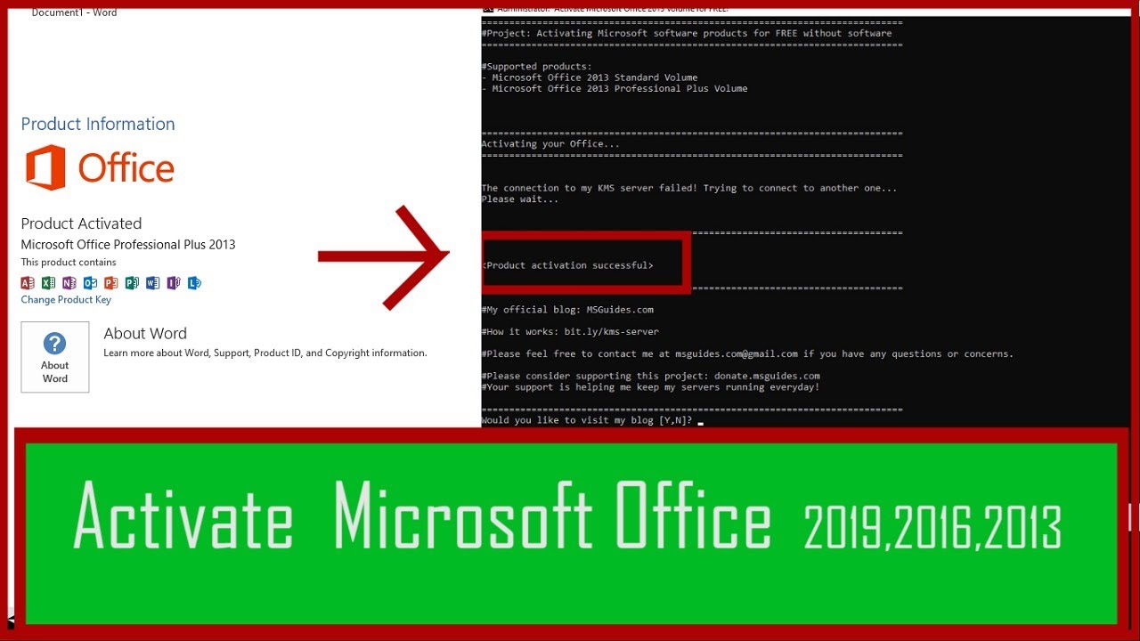 Activate// Change Product key in Microsoft Office 2019,2016,2013 - YouTube