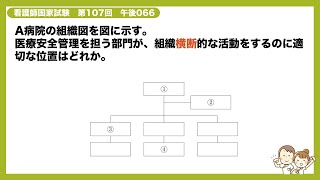 【解説】医療安全管理を担う部門が、組織横断的な活動をするのに適切な位置はどれか【看護師国家試験第107回 午後066】