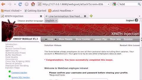 WebGoat v5.3 - Injection Flaws - XPATH Injection