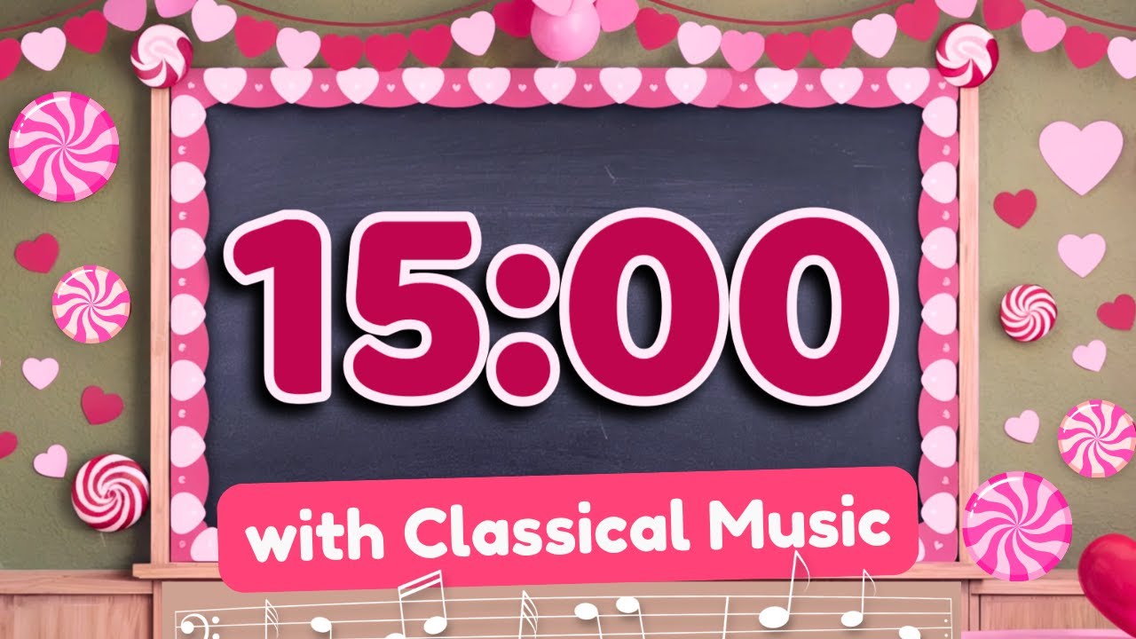 15 Minute Valentine's Day Classroom Timer with Classical Music & Falling Hearts ❤️🌸