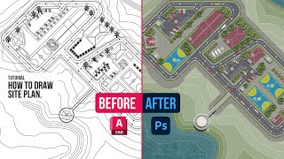 How to draw site plan in autocad and photoshop | cara membuat gambar site plan screenshot 4