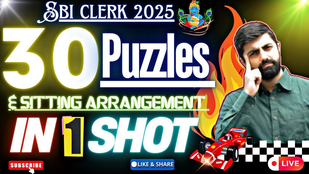 30 Puzzles/SA In Session, All Levels/All Types Covered || SBI CLERK PRE 2024 || By Dhruva Sir