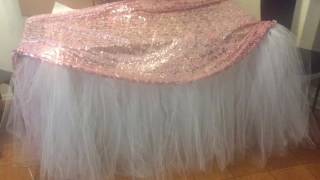 No sew tutu table skirt 3 tulle rolls (6inch/100 yards 30 inches Cardboard for cutting Elastic band https://youtu.be/oYHYJ4uQlck https: