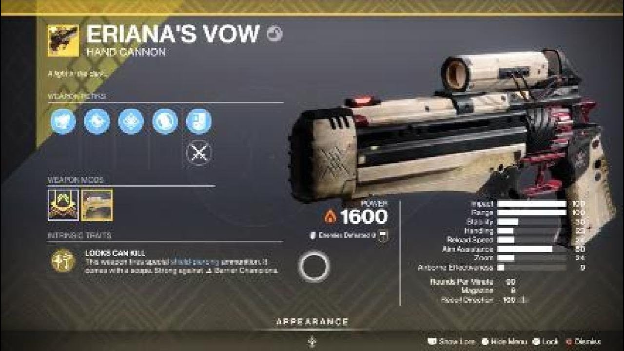 Eriana's Vow Exotic Weapon & Catalyst Destiny 2 YouTube