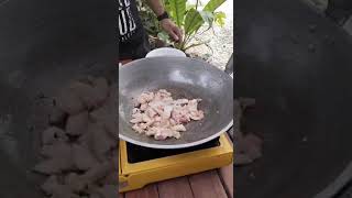 gabi leaves, anchovy, pork belly, alamang, fresh coconut milk= "LAENG"