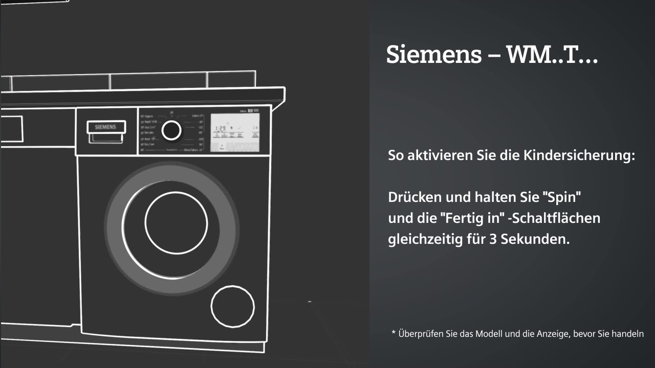 Siemens Waschmaschine Kindersicherung aktivieren und deaktivieren | Siemens  Hausgeräte - YouTube