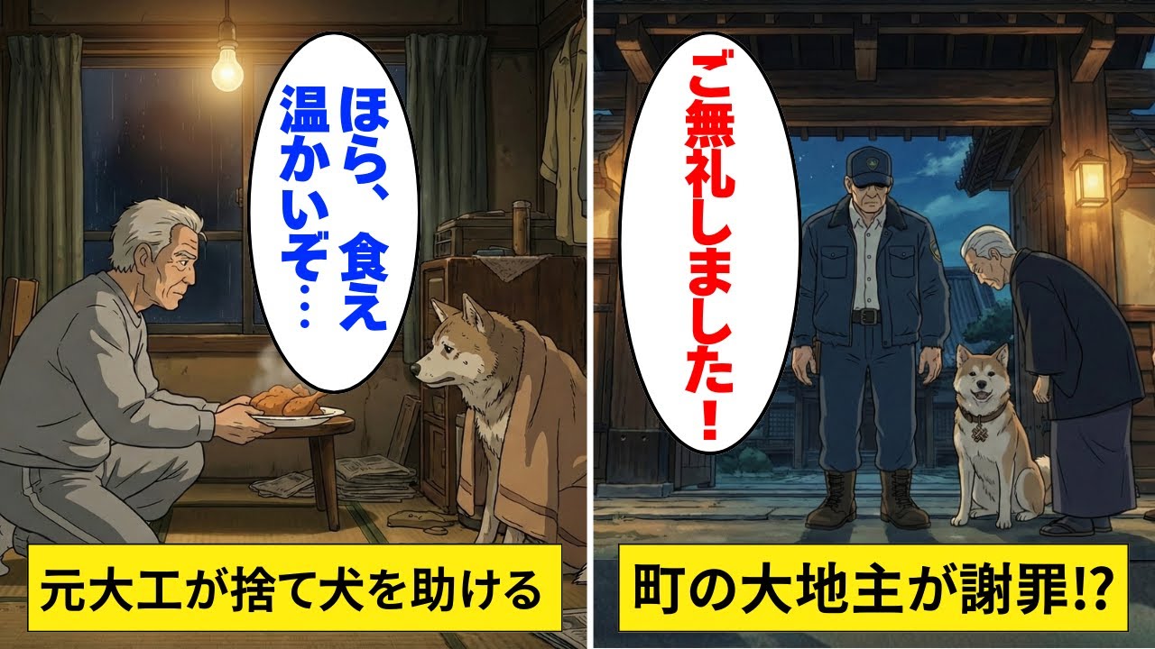 【漫画】「老害は不要」と弟子に裏切られた伝説の棟梁が瀕死の捨て犬を救助→町一番の大地主が犬の首輪を見て謝罪「ご無礼しました！」横で笑っていた元弟子は震えだし…