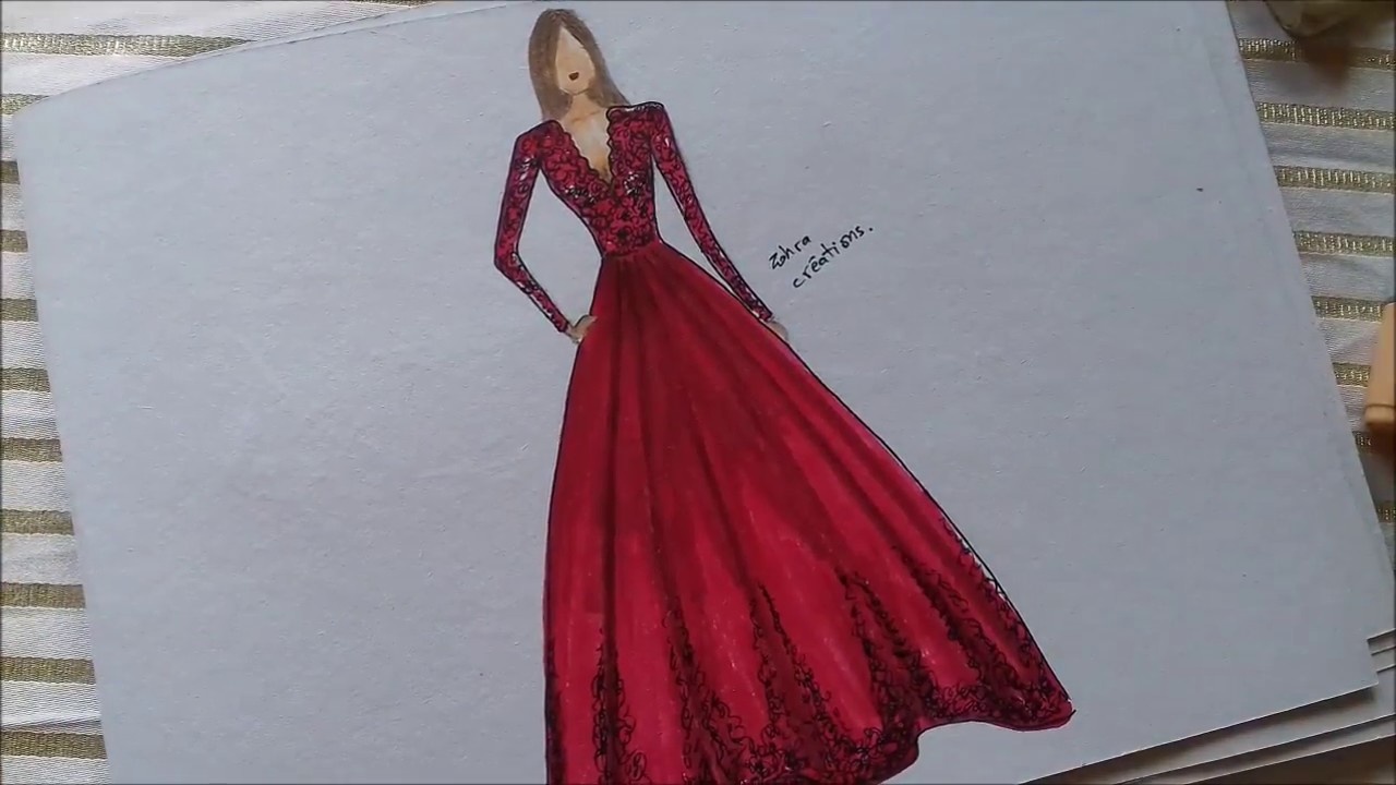 How To Draw Elegant Red Dress