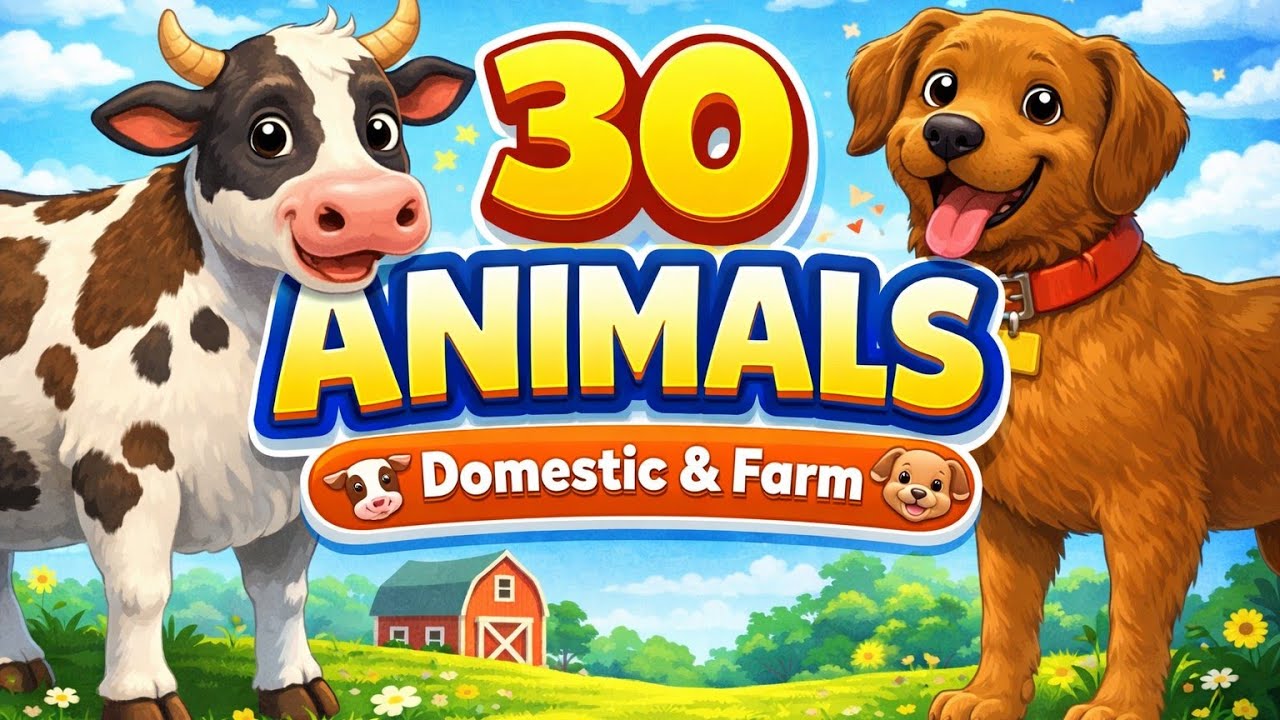 30 Domestic Animals Name and Information in English | Kids Learning Video