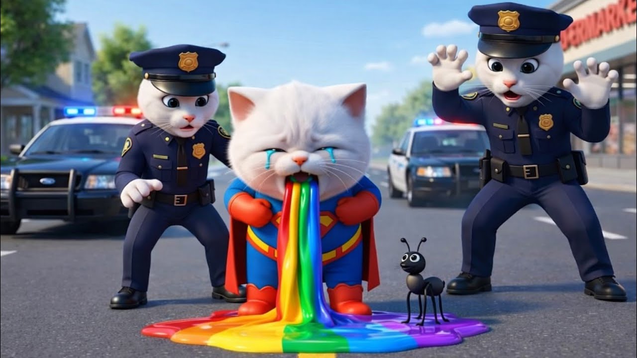 Rainbow Vomit Cat 😱 | Police Shocked 😂 Funny Cartoon