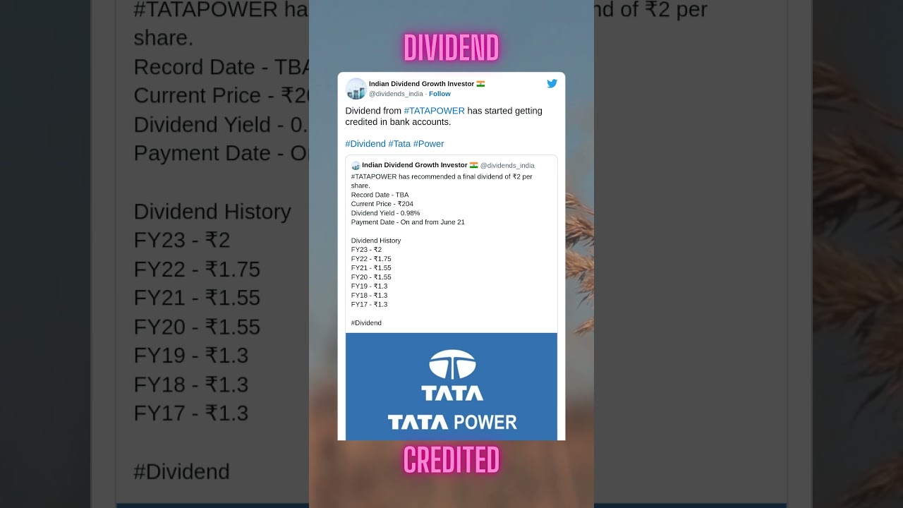 Tata Power Ltd final dividend credited in bank accounts of shareholders. (21 June 2023)